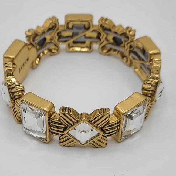 J Crew X O Gold Tone Crystal Stretch Bracelet - Picture 1 of 7